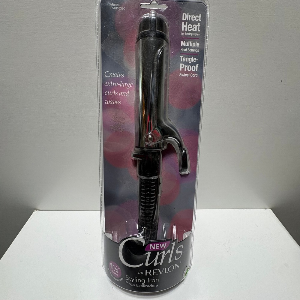 Revlon Curls Styling Iron RVIR1032C 1 1/2 Inch Barrel Black Chrome New